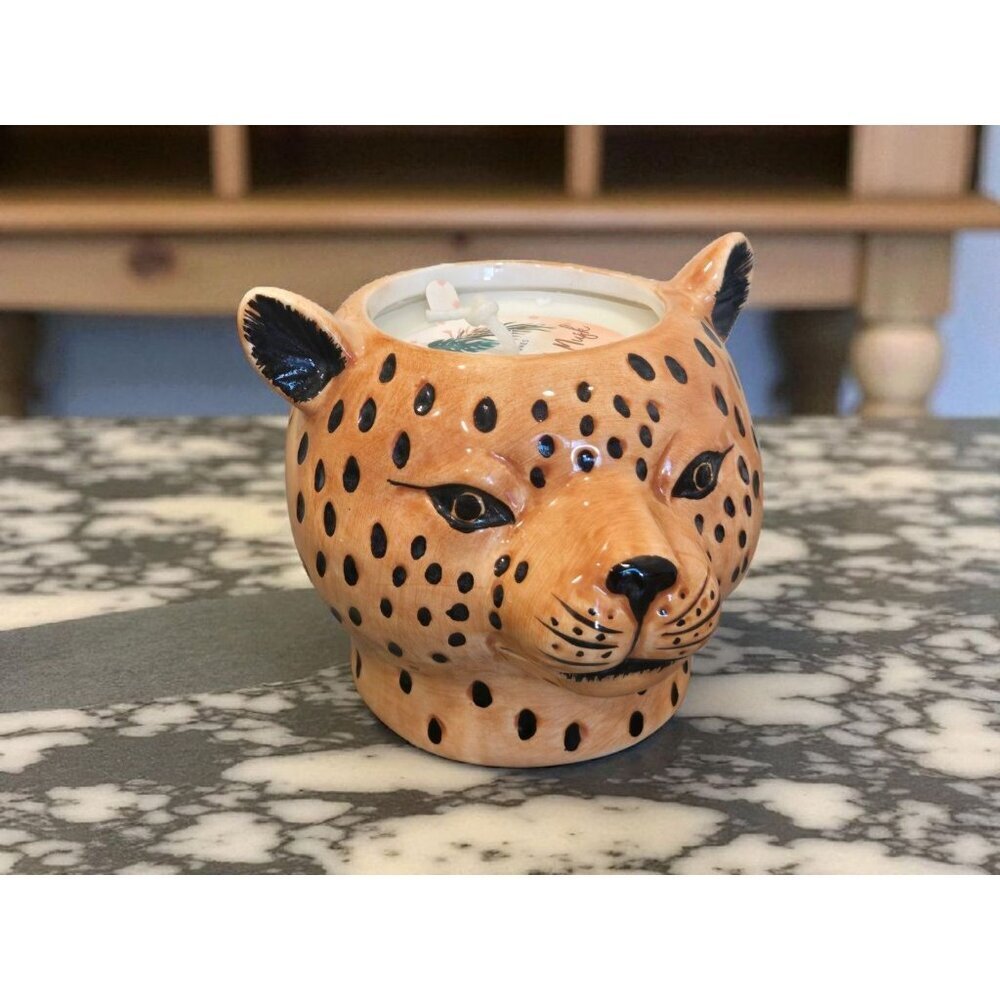 New Ceramic Cheetah Black & Brown Safari Jungle Animal Candle Room Decor
